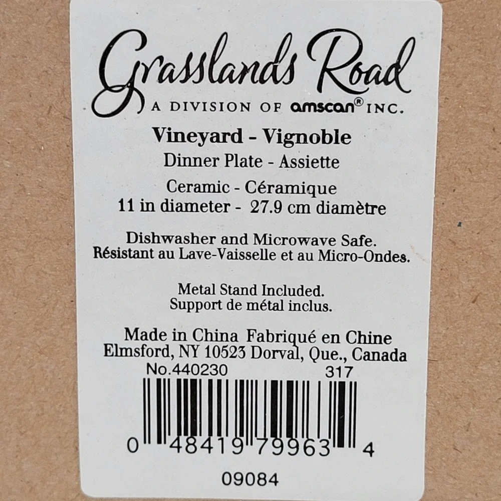 Grasslands Road Vineyard Dinner Plate 11 in Purple Grape‎ Embossed Ceramic Stand